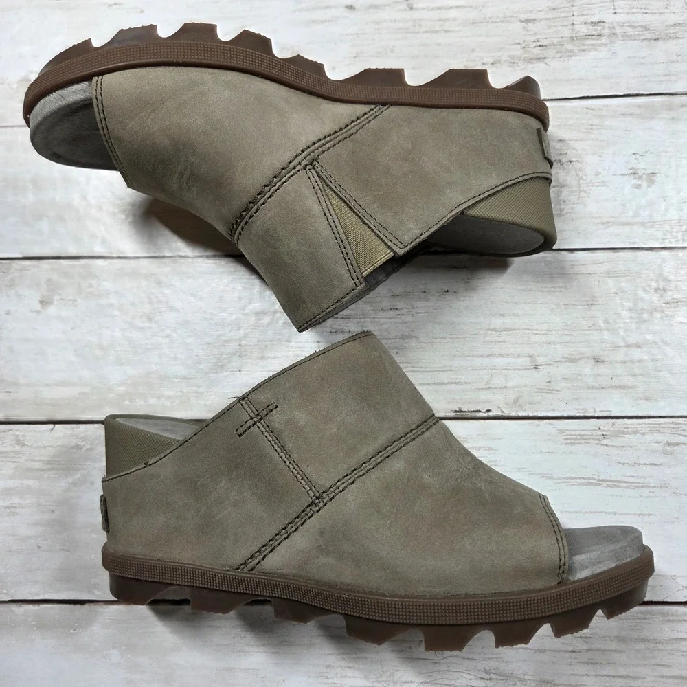 Sorel Joanie II Mule Sandal Peep Toe Wedge Women 8.5 Brown Grey NL3283-365
